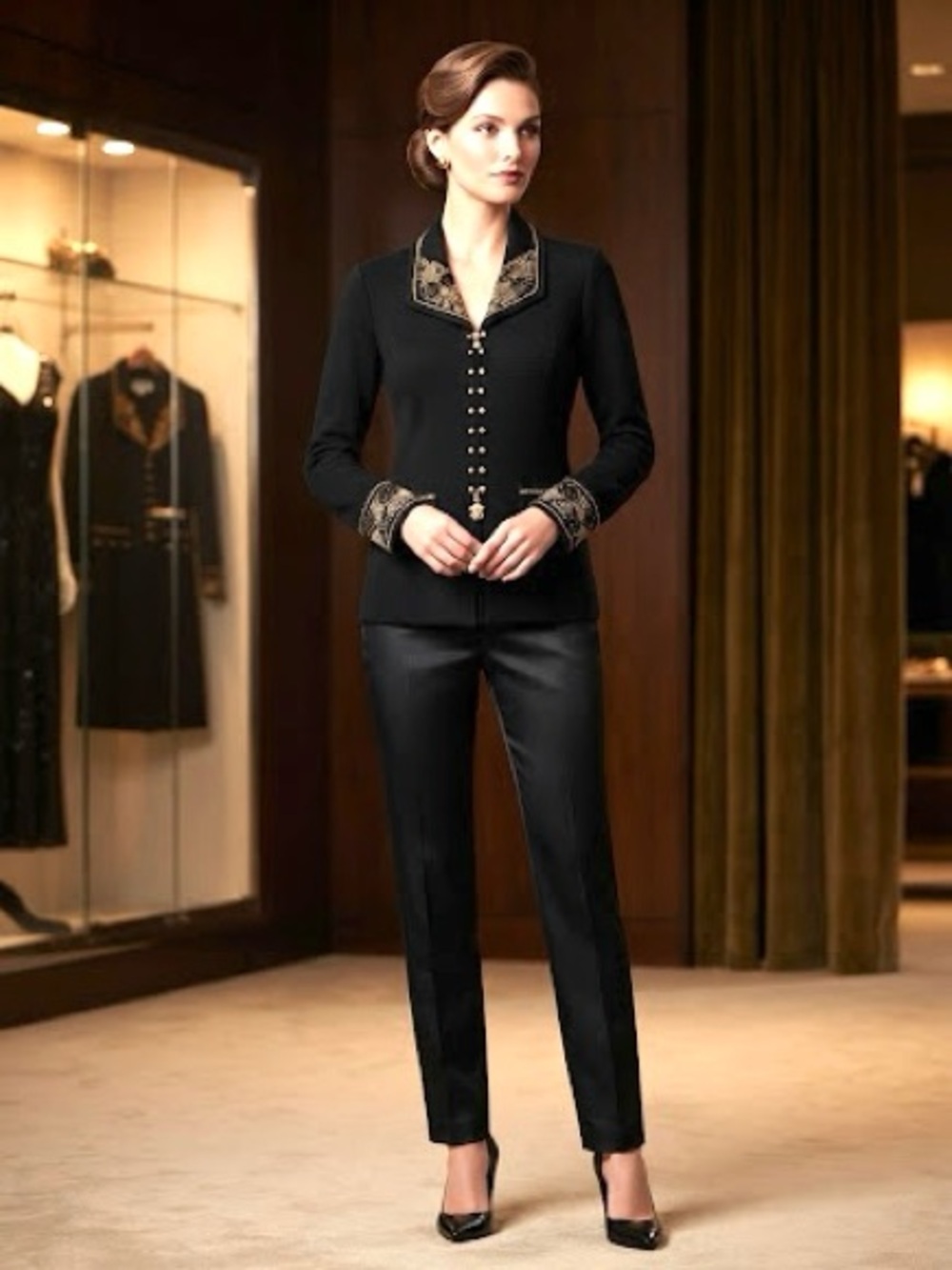 St. John Black Jacket with Gold Bead Embellishment - Picture 2 of 6